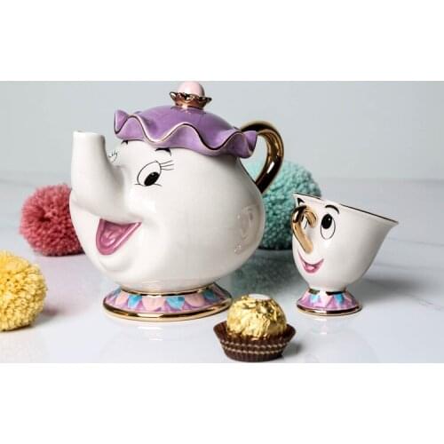 Hot Sale Old style Cartoon Beauty And The Beast Teapot Mug Mrs Potts Chip Tea Pot Cup One Set nice gift Free Shipping
