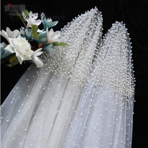 Heavy Pearls Beaded Wedding Veil For Bride White Ivory Color 1.5 meters 3 meters Long Wedding Veils A8006