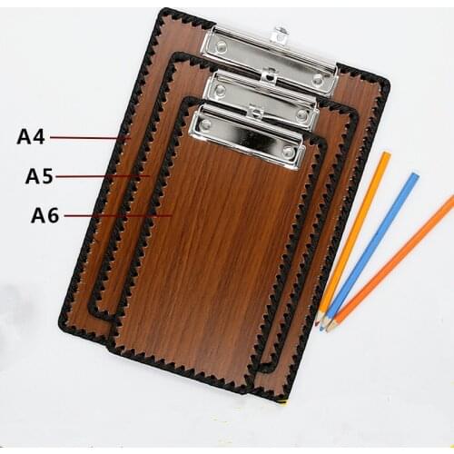 High-end Business Leather A4/A6 Clipboard Book Writing Board Clip Document Storage Pad Wooden Retro Writing Board Stationery