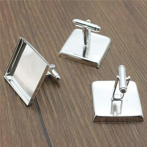 WYSIWYG 5pcs Fit 16/18/20/25mm Square Copper Material Silver Color Cufflink Base Cuff Link Settings Cabochon Cameo Base