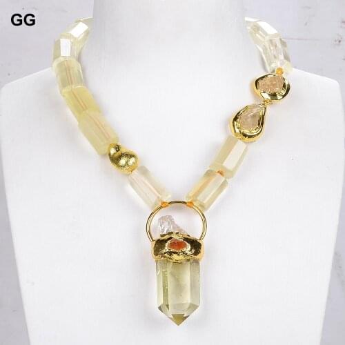GuaiGuai Jewelry Natural Faceted Cylinder Lemon Quartz Citrines Gold Plated Nugget Citrines Pendant Chokers Necklace For Women