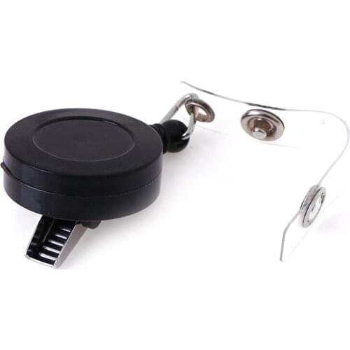1PCS Black ID Card Holder Clips Retractable Key Ring Pull Chain Reel ID Card Badge Keychain Holder Belt Clip
