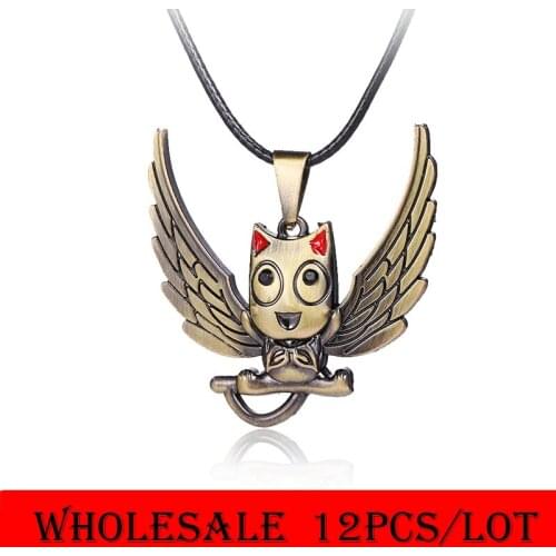 12pcs/lot Wholesale Cosplay Fairy Tail Necklace Cute Cat Pendant Necklaces Women Men Jewelry Accessories