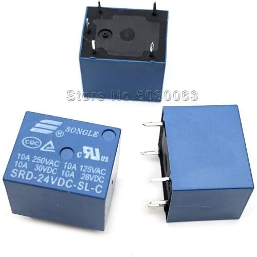 2PCS/LOT SRD-24VDC-SL-C 5pin Songle relay 5-foot 10A high current T73-24V five pin 5P Single-pole double-throw