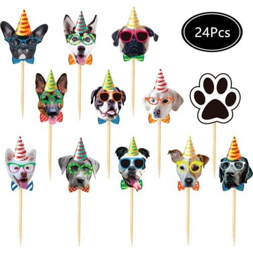 24pcs Puppy Dog Cupcake Toppers Pet Theme Baby Shower Birthday Party Cupcake Cake Decorations