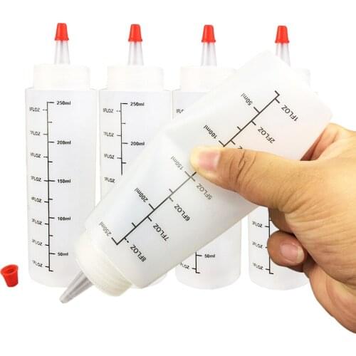 250ML Squeeze Squirt Condiment Bottles With scale Squeeze Ketchup Mustard Mayo Hot Sauces Olive Oil Bottles Kitchen tools