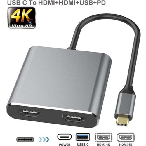 4 In 1 USB Type C Hub To Dual 4K HD H DMI USB 3.0 PD Charge Port USB-C Docking Station Adapter Support Dual-Screen Display