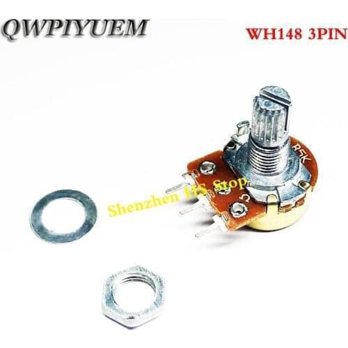 5PCS 10K ohm WH148 B10K 3pin Linear Potentiometer 15mm Shaft With Nuts And Washers Hot