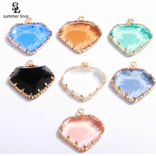5pcs/lot Geometric Heart Crystal Charms for DIY Jewelry Making Gold Colorful Pendant Fit Bracelet Necklace Earring Accessories