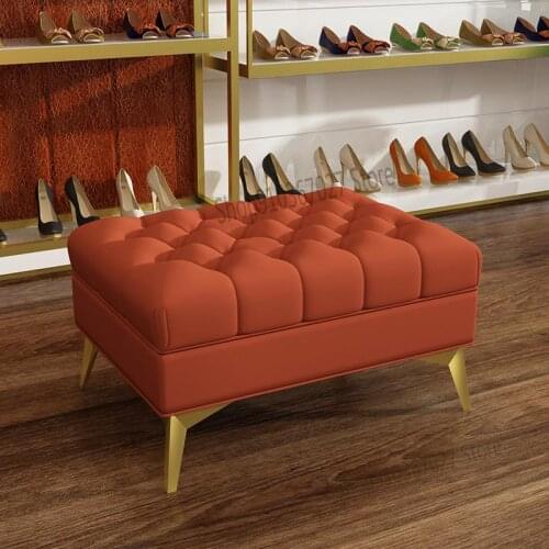 American Nordic light luxury technology buckle metal footstool living room cloakroom bedroom net red shoe changing stool pedal
