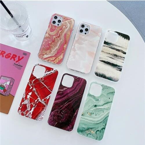 Glitter Gradient Marble Texture Phone Case For iPhone 11 Pro Max 12 Mini SE 2020 Xr X Xs Max 8 7 Plus Silicone Bumper Hard Cover