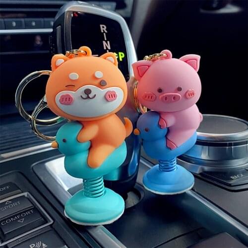 Cute Epoxy Animal Shake Head Keychain Trend Couple Car Bag Pendant Keyring Accessories Creative Cartoon Bear Pig Keyfob Gifts