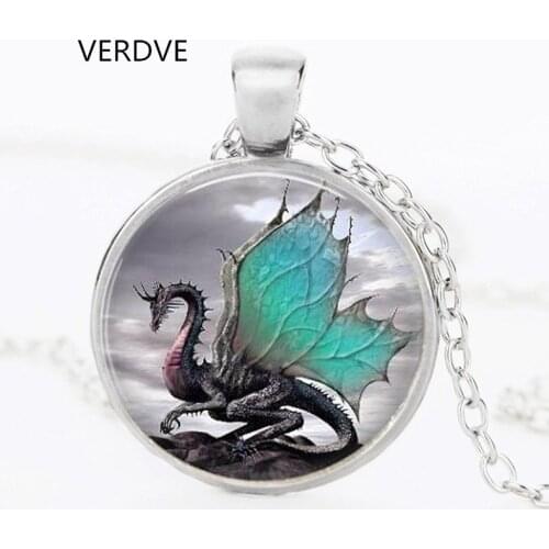 VERDVE brand 2017 blue dragon necklace Glass dome handmade long section of art jewelry necklace charm dragonfantasy fantasy jewe