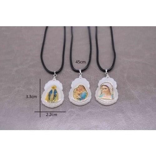 Blue Maria Chain, Santa Maria Novella Glass Pendant, Lobster Buckle Leather Cord Necklace, Rosary Pendant Necklace