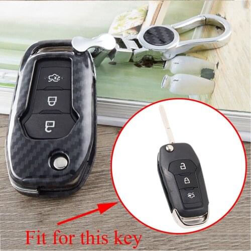 ABS Key Cover Fit For Ford Mendeo Fusion Escort Accessories Fold Key Holder Shell Case Bag Box Fob Parts Trim Carbon Fiber Style