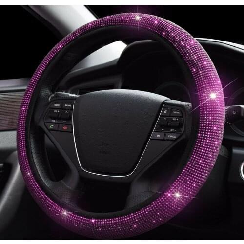 Pink 15\'\'/37-38cm Car Diamond Steering Wheel Cover Bling Shining Rainbow Women Interior Accessories Steering Covers