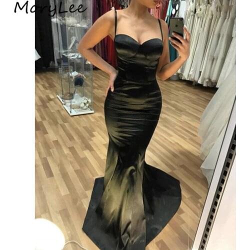 Black Prom Dresses Hot Sale Sweetheart Spaghetti Straps Spandex Satin Zipper Mermaid Prom Dresses vestidos de fiesta de noche