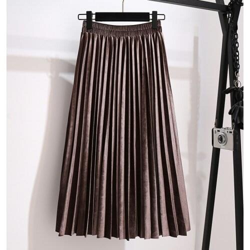 Long Skirts Womens Autumn And Winter High Waist A-line Black Pleated Skirt Female Multi-size Streetwear Casual Midi Skirt Women