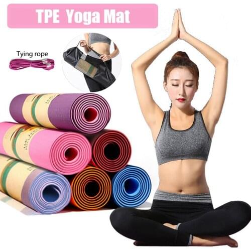 TPE Yoga Double Layer Non-Slip Mat Yoga Exercise Pad with Position Line For Fitness Gymnastics and Pilates Sports Pilates Mats