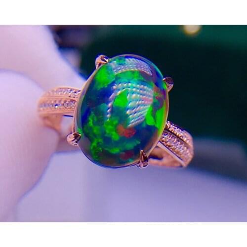 E520 Fine Jewelry Pure 18K Gold Jewelry Natural Black Opal Gemstones 4.9ct Female Rings for Women Fine Ring