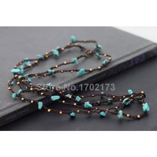 EDOTHALIA Fashion Wax Cord Weaving Blue Stone Knotted Long Chain Necklace Women Gift Thai Style Vintage Jewelry Reloj Mujer