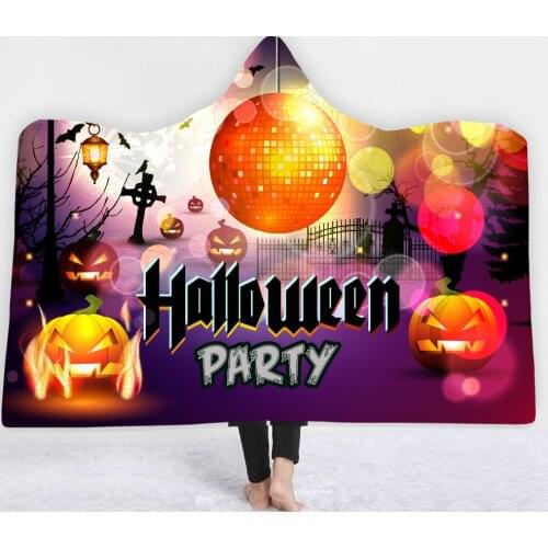 Custom DIY Printing Pumpkin Hooded Blanket Halloween Sherpa Fleece Wearable Blanket Nightmare Print Throw Blanket