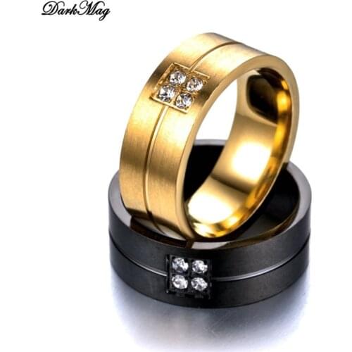 DarkMag Stainless Steel Ring Men Titanium Black Gold Anti-allergy Crystal Wedding Couples Rings Bijouterie for Man or Woman Gift