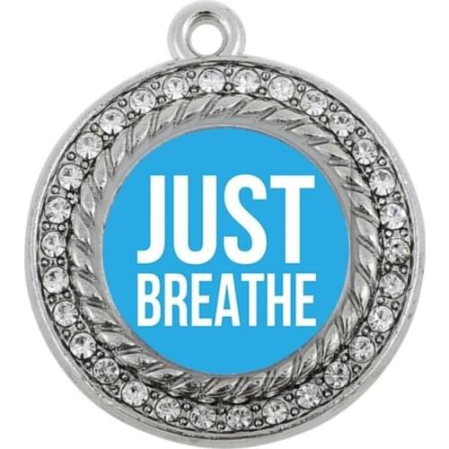 JUST BREATHE CIRCLE CHARM ANTIQUE SILVER PLATED JEWELRY