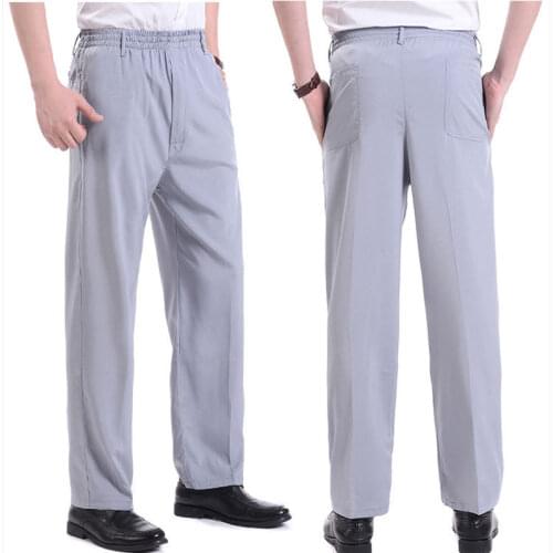 Summer thin 2020 elastic Thin Mens Casual Pants Middle-aged and Elderly Stretchy high Waist Long Pants Factory Suit trousers