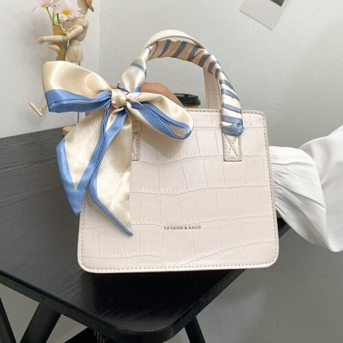 Small Leather Square Shoulder Bags for Women Stone Pattern Messenger Bag Ladies Scarves Tote Handbags Solid Color Crossbody Bags