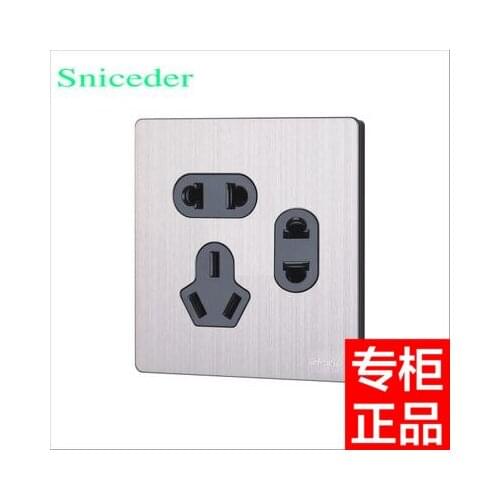 86 type wall switch panel S8 stainless steel wire drawing 7 poles double 2 pins and single 3 pins wall switch socket brand