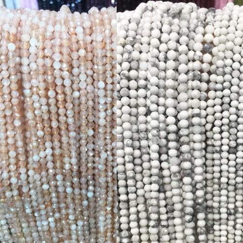 Natural White Turquoise Faceted Beads Featured Faceted Sunstone Small Beads DIY Jewelry Making Bracelets Necklaces 16 Inch
