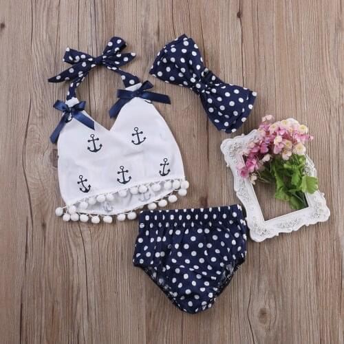 New Toddler Baby Girl Swimsuit Clothes Tops+Polka Dots Briefs Swimwear Outfits Set Sunsuit 0-24M