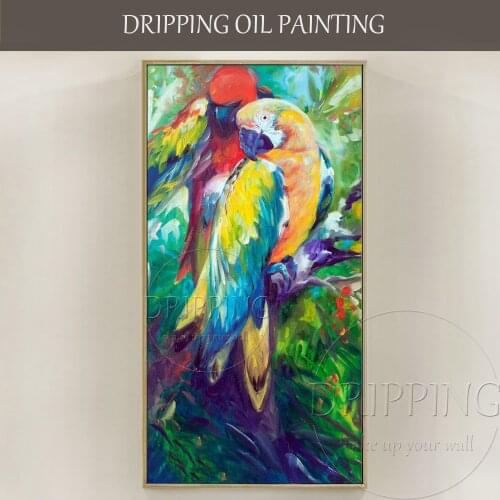 New Art Hand-painted High Quality Colorful Animal Parrots Oil Paintings on Canvas Handmade Beautiful Bird Parrots Oil Painting
