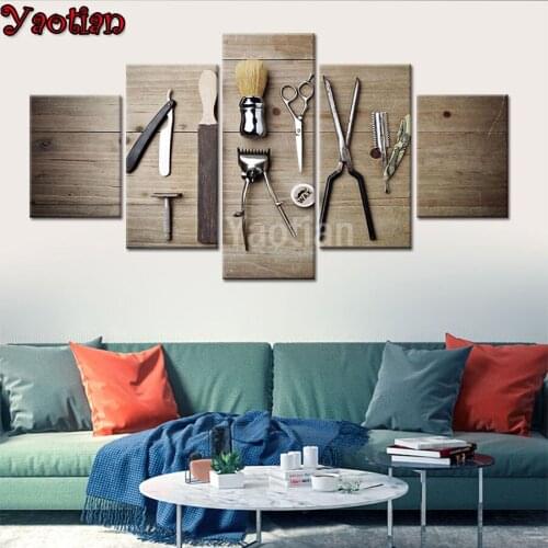 Scissors Comb Tools Hairdressing Salon 5 Pieces Diamond Painting Full Round Square Drills 3d Cross Stitch Diamond Mosaic Set 5d