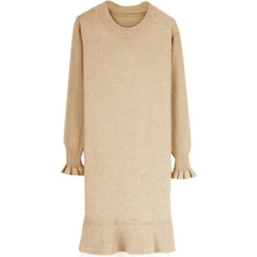 2021 Winter Women Sweater Dress Plus Size 4XL Loose Knitted Ladies Vestidos Petal Sleeve Female Robe Thick Patchwork Lace Dress