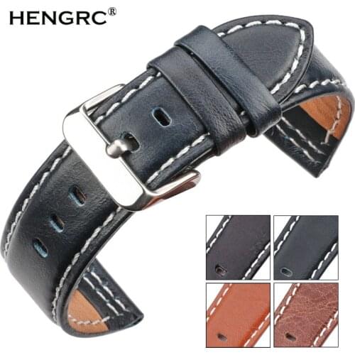 Cowhide Watchband 22mm 24mm Black Blue Brown Orange Women Men Genuine Leather Watch Band Strap Accessories