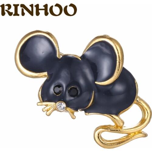 RINHOO Punk Black Mouse Brooches For Women Enamel Pins Rat Animal Brooch Coat Hat Shirt Accessories New Year Gifts
