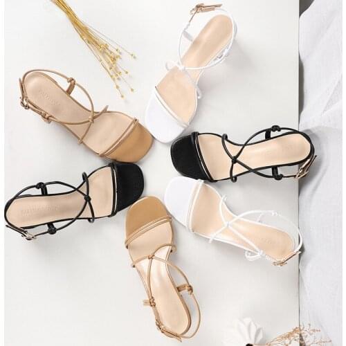 Leather Sandals Women Block Heel Shoes Sexy Sandals Summer Sandals High Heels Female+shoes Zapatos Mujer 2020 Sapatos Feminino