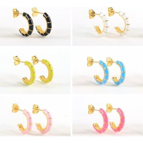 CANNER Enamel Hoop Earrings 925 Silver C-shaped Color Ear Buckle ear Stud Handmade Dripping Oil Piercing Pendientes plata 925