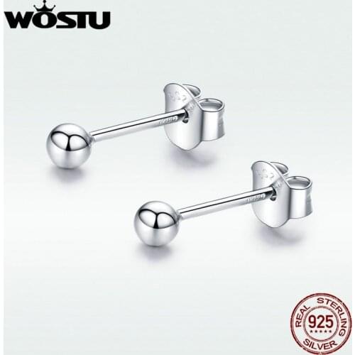 WOSTU Authentic 925 Sterling Silver Little Ball Stud Earrings Simple Like Beans Shape Earrings For Women Gift BKE581