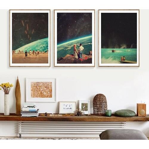 Universe and Peole Picture Scandinavian Abstract Poster Nordic Nature Star Sky Scenery Wall Art Canvas Painting Modern Decor