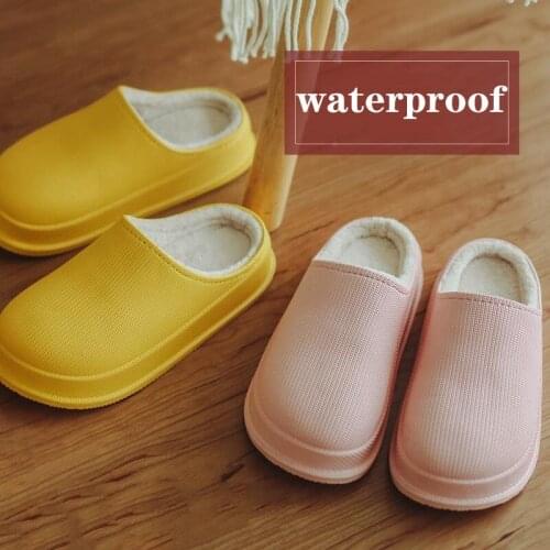 Winter Home Slippers Women Waterproof Platform Non-slip Flat Shoes Candy Color Indoor House Slides Outdoor Fashion Warm Flats