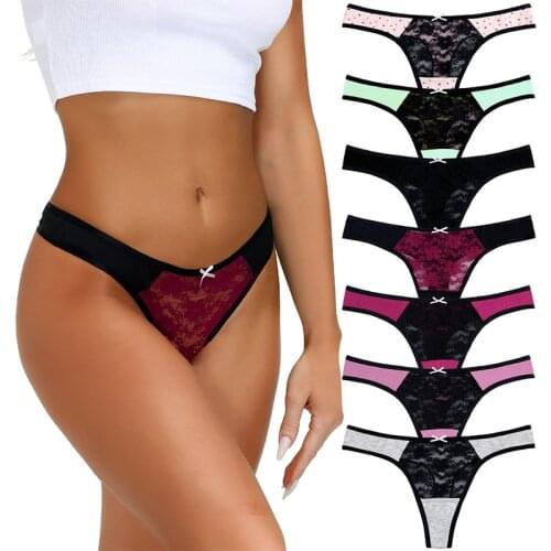 7pcs/pack Cotton lace women thongs low rise super quality sexy thongs for women G-string ladies briefs female lingerie T back