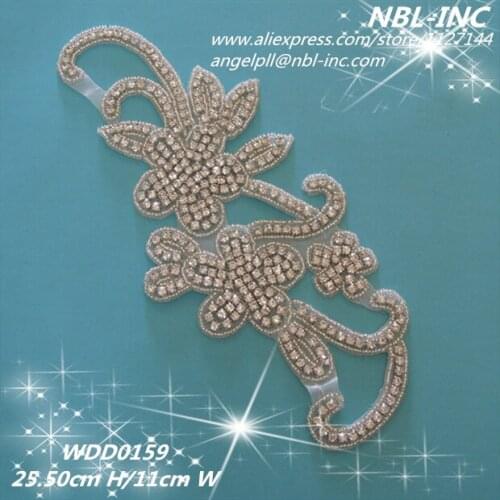 Bridal beaded rhinestone flower applique iron on for wedding evening dresses WDD0159