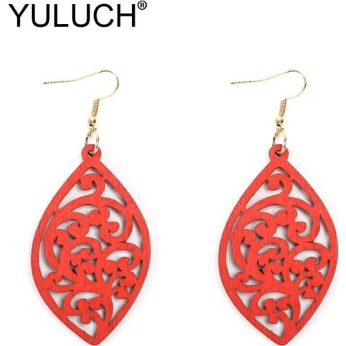 YULUCH 2019 Personality Hollow Wood Plant Pattern Dangle Earrings Fashion Women Hollow Wood Long Pendant Earrings For Lady Party