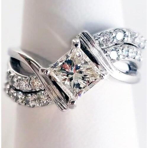 USTAR 6mm Square AAA cubic zirconia wedding rings for women fashion jewelry silver color finger engagement rings female anel