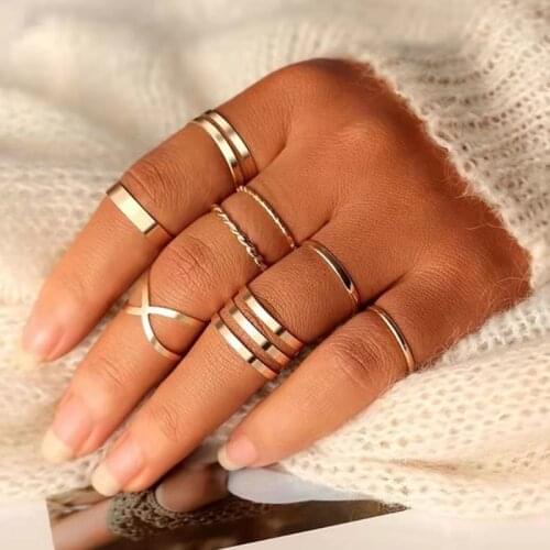 Original Design Gold Color Round Hollow Geometric Rings Set For Women Fashion Cross Twist Open Ring Joint Ring Female Jewelry