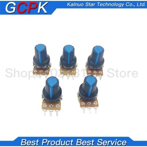 10pair (20pcs) WH148 Shaft Amplifier Dual Stereo Potentiometer 3Pin 15mm + AG2 blue 15*17MM Knob 1K 5K 10K 50K 100K 500K 250K