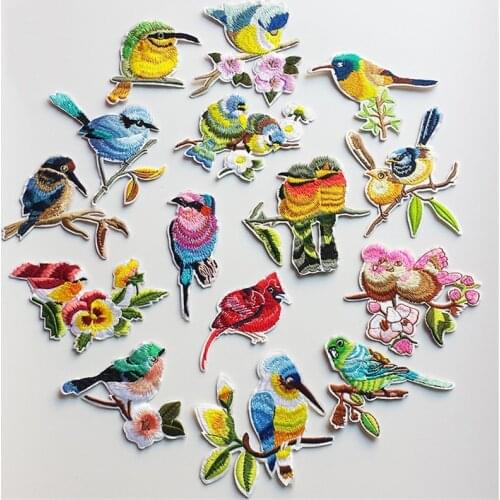 Maxsin Fun Bird Patch Flower Embroidery Iron on Patches for Clothing Applique DIY Hat Coat Dress Pants Accessories Cloth Sticker